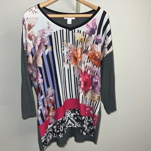 Christopher & Banks Floral Print Top Size XL 3/4 Sleeve
